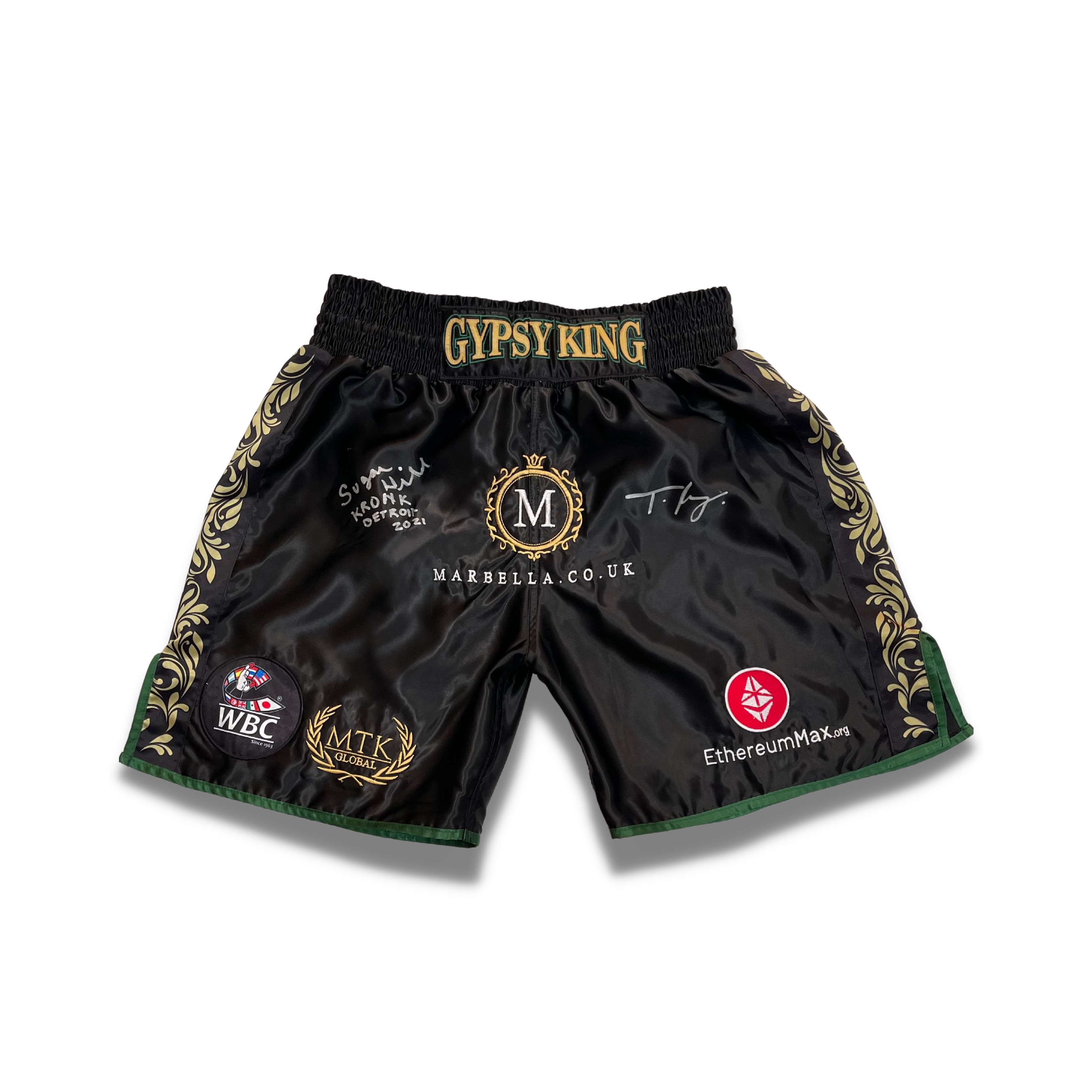 Tyson Fury and Sugar Hill Autographed Fight Alternate Boxing Trunks
